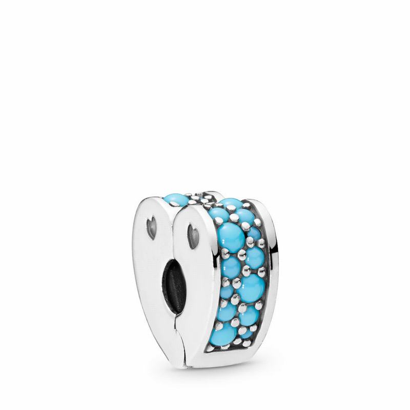 Pandora Arcs Of Love Clip Charm - Sterling Silver/Silicone/Blue/Crystal - Canada | BJ1525ZK